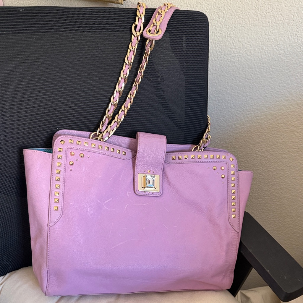 Juicy Couture Lavender Studded Leather Shoulder Bag With Gold Chain Straps